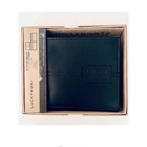 NWT Gorgeous lucky brand Men black bifold genuine leather RFID Wallet w/Gift Box